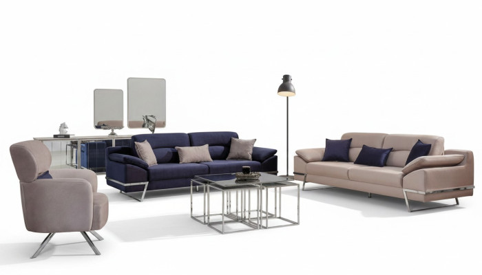 Luxus Sofagarnitur 331 Sitzer Dreisitzer Sofa Sessel Stoff Blau Modern