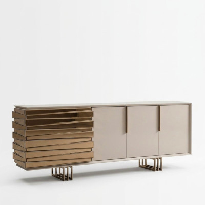 Anrichte Sideboard Kommode Holz Schrank Beige Gold Luxus Wohnzimmer