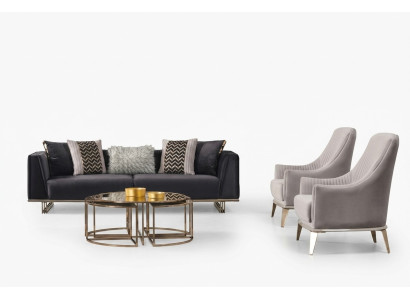 Gruppe Couch Sofas Dreisitzer Sessel Moderne Blau Set 3tlg Garnitur
