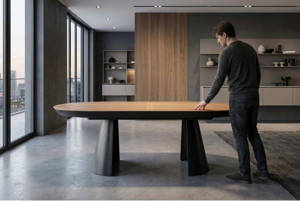 Ovální jídelní stůl Rozkládací designový kuchyňský stůl z hnědého dřeva