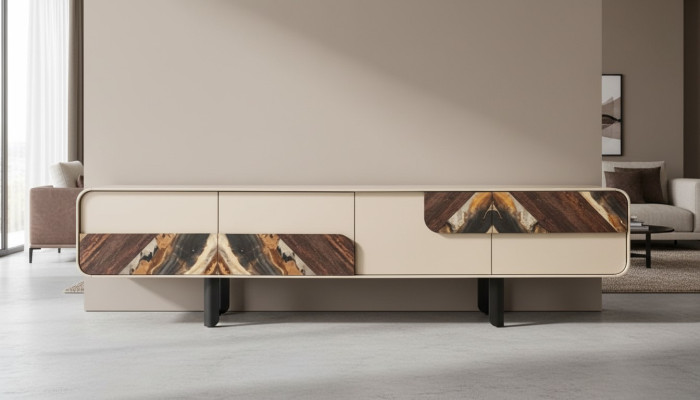 TV Ständer RTV Lowboard Sideboard Holz Beige Wohnzimmer Wohnwand Möbel