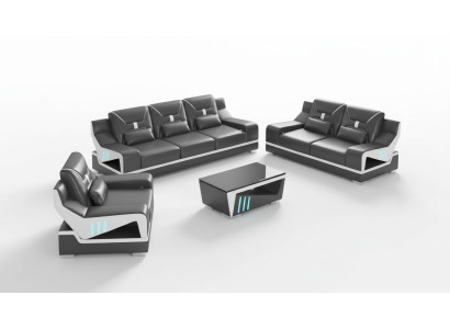 Luxus Sofagarnitur Komplette Couchgarnitur Schwarz Kunstleder Sofa 321