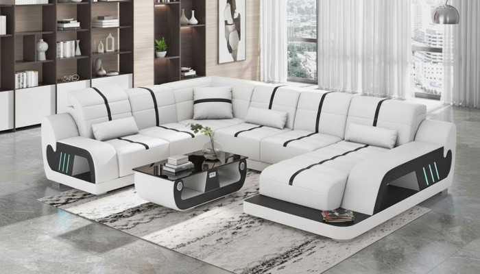 Modern Wohnlandschaft Sofa U Form Ecksofa Designersofa Weiß Kunstleder