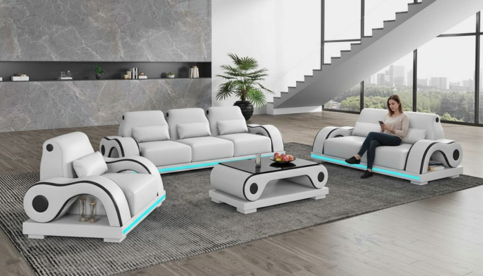 Couchgarnitur Sofagarnitur Luxus Komplette Weiß Ledersofa Couch Modern Sofa