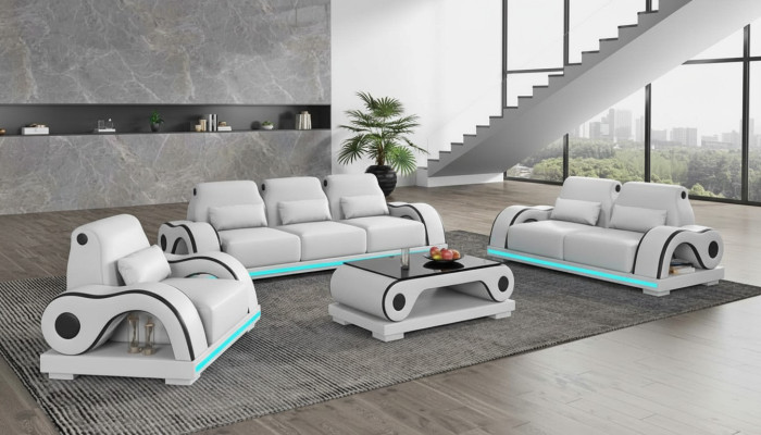 Couchgarnitur Sofagarnitur Luxus Komplette Weiß Ledersofa Couch Modern Sofa