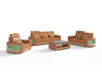Sofagarnitur Luxus Komplette Couchgarnitur Braun Kunstleder Sofa 321