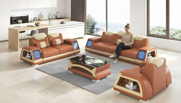 Komplette Couchgarnitur Sofagarnitur Ledersofas Sofa 3tlg Sofas Braun
