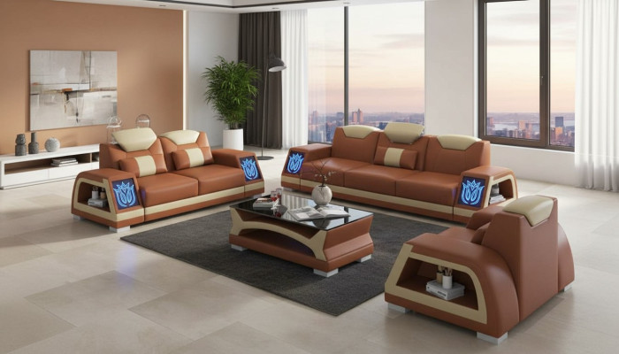 Komplette Couchgarnitur Sofagarnitur Ledersofas Sofa 3tlg Sofas Braun
