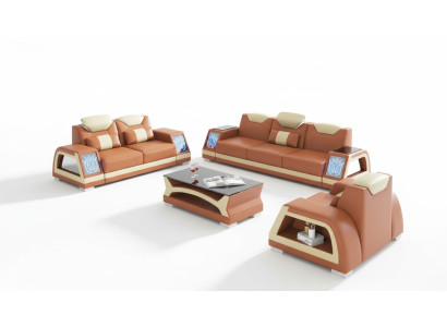 Komplette Couchgarnitur Sofagarnitur Ledersofas Sofa 3tlg Sofas Braun