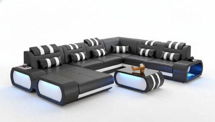 Moderne XXL Sofa U Form Groß Ecksofa Ledersofa Schwarz Kunstleder