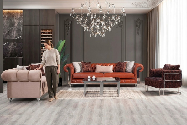Chesterfield sedací souprava tříkřižník hnědá pohovka sedací souprava polstrovaná pohovka