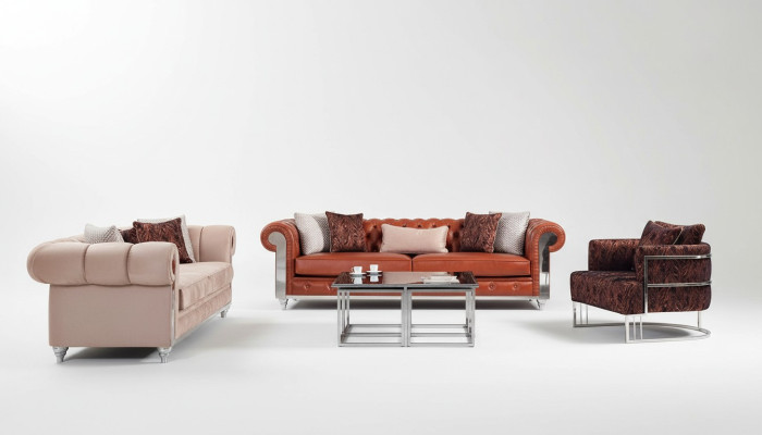 Chesterfield sedací souprava tříkřižník hnědá pohovka sedací souprava polstrovaná pohovka