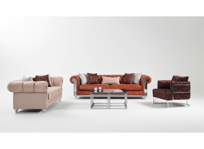 Chesterfield sedací souprava tříkřižník hnědá pohovka sedací souprava polstrovaná pohovka