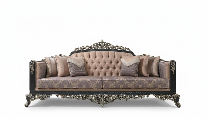 Dreisitzer Sofa 3 Sitzer Polstersofa Stoffsofa Beige Barock Couchen