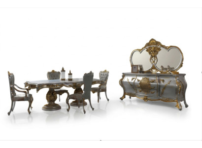 Esszimmer Garnitur Essecke Esstisch Stühle Holz Set 9tlg Grau Barock