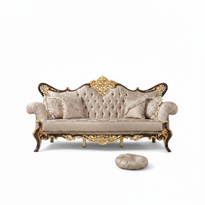 Dreisitzer Sofa 3 Sitzer Polstersofa Stoffsofa Beige Barock Polyester