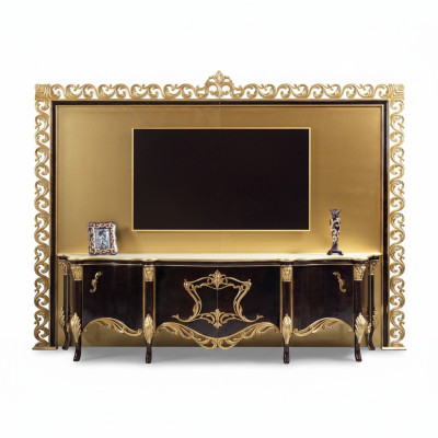 TV Ständer Sideboard RTV Lowboard Holz Gold Wohnzimmer Tisch Luxus