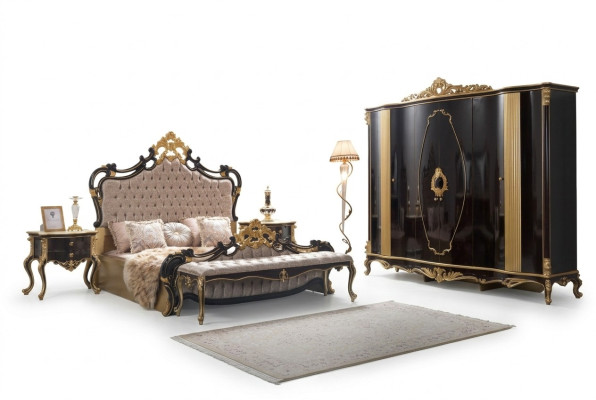 Chesterfield Luxus Schlafzimmer Garnitur Bett Doppelbett 5tlg Schwarz