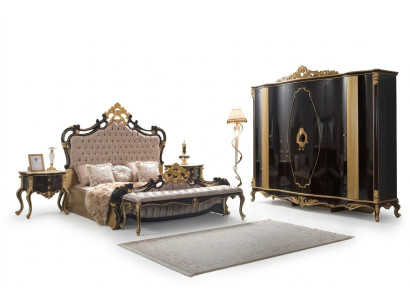 Chesterfield Luxus Schlafzimmer Garnitur Bett Doppelbett 5tlg Schwarz