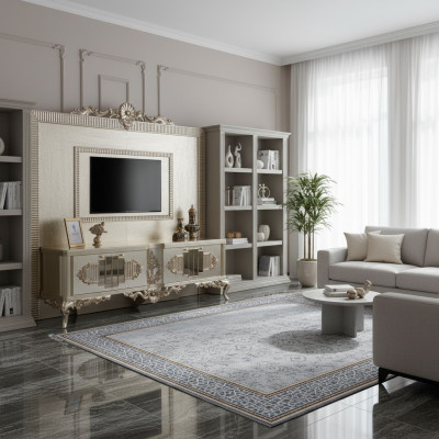 Lowboard TV stánek, Sideboard RTV zlatý dřevěný obývací pokoj stůl Luxus.