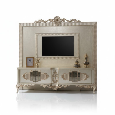 Lowboard TV stánek, Sideboard RTV zlatý dřevěný obývací pokoj stůl Luxus.