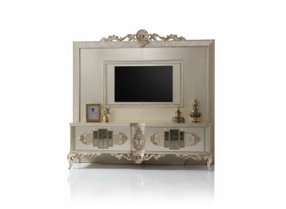 Lowboard TV stánek, Sideboard RTV zlatý dřevěný obývací pokoj stůl Luxus.