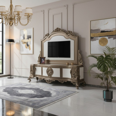 Obývací pokoj TV stojan TV komoda nízká linka dřevo hnědý stůl luxusní