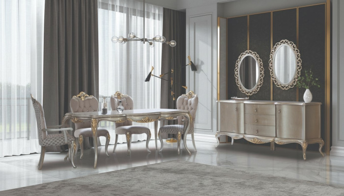 Kompletní jídelní sestava stůl sideboard jídelna jídelní stůl dřevo set 12 kusů béžová.