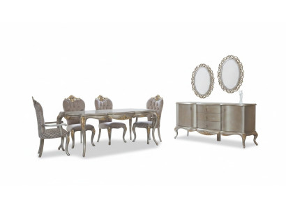 Kompletní jídelní sestava stůl sideboard jídelna jídelní stůl dřevo set 12 kusů béžová.