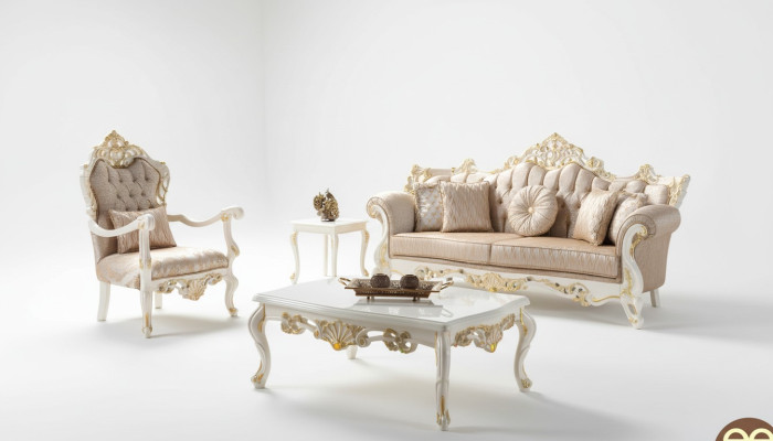 Luxus Couchgarnitur Garnitur Polstersofa Chesterfield Stoff Sofa Beige