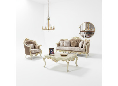 Couch Sofagarnitur Dreisitzer Sessel Sofa Garnitur Beige Polstersofa