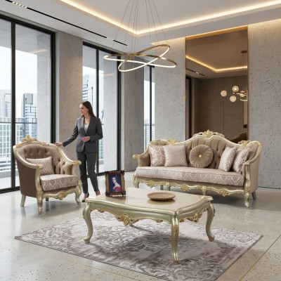 Lát překrytí čalouněná sestava pohovka Chesterfield Beige Set