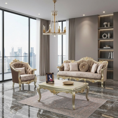 Lát překrytí čalouněná sestava pohovka Chesterfield Beige Set