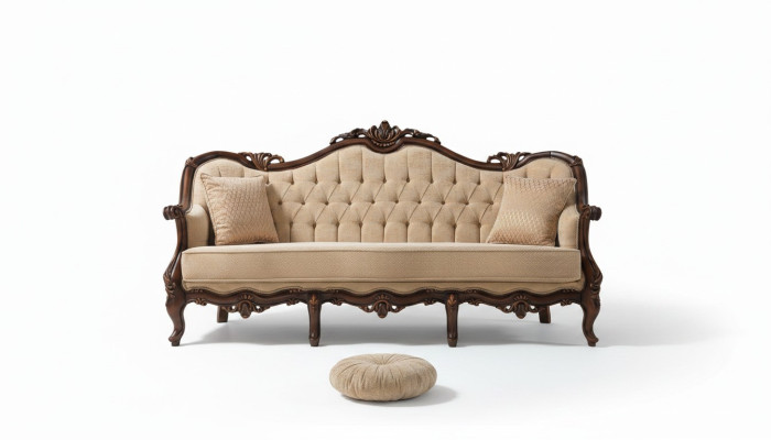 Dreisitzer Sofa 3 Sitz Stoffsofa Polstersofa Beige Stoff Chesterfield 235cm
