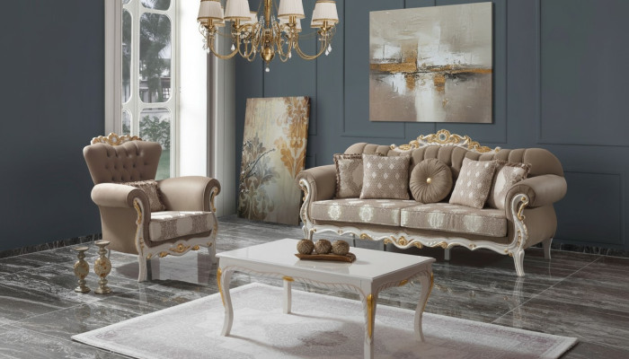 Couchgarnitur Sofagarnitur Polstersofa Stoffsofa Dreisitzer Braun Set Sofa