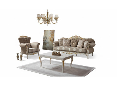 Sofagarnitur Polstersofa Sofa Couch Braun Stoffsofa Chesterfield Set 3+1