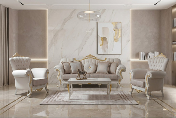 Sada Sofa Chesterfield Pohovka Pohovka Chesterfield Látka Pohovka Beige Pohovky