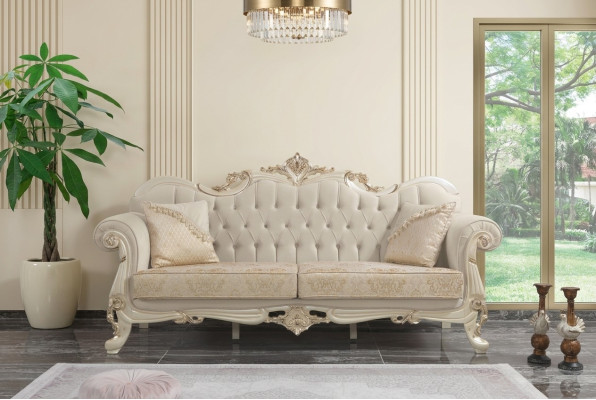 Dreisitzer Sofa 3 Sitz Stoffsofa Polstersofa Beige Stoff Chesterfield