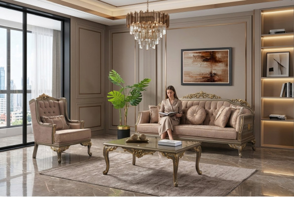 Luxus Komplette Couchgarnitur Sofagarnitur Stoffsofa Beige Polstersofa