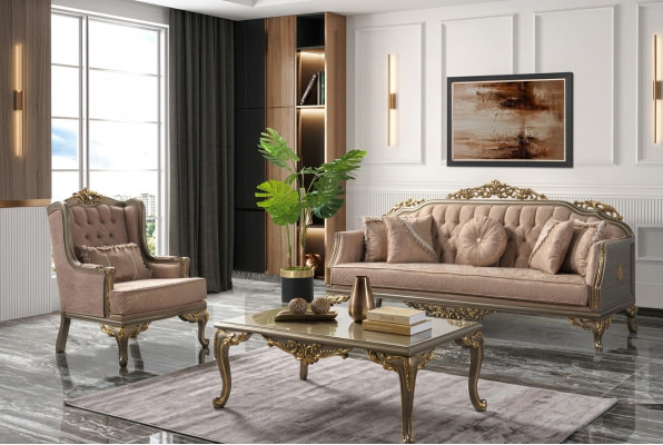Luxus Komplette Couchgarnitur Sofagarnitur Stoffsofa Beige Polstersofa