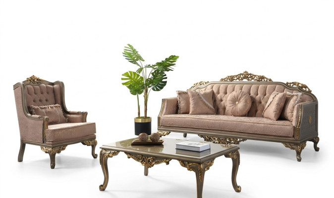 Luxus Komplette Couchgarnitur Sofagarnitur Stoffsofa Beige Polstersofa