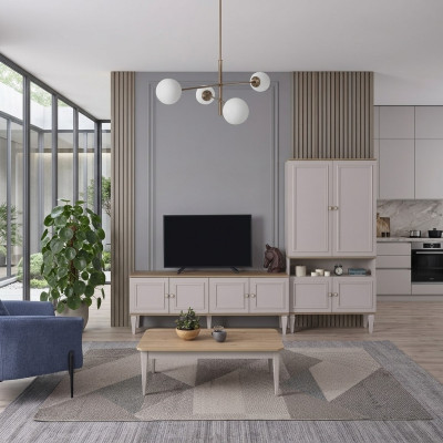 Garnitur TV Ständer Schrank RTV Lowboard Wohnzimmer Regale Grau Holz