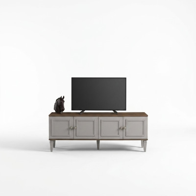 Garnitur Wohnzimmer TV Ständer Couchtisch Holz Grau RTV Lowboard Set