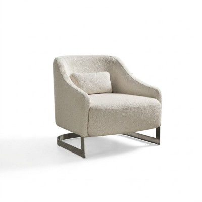 Moderne Sessel Ohrensessel Sitzer Polyester Weiß Stoff Wohnzimmer