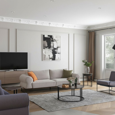 Sofagarnitur Komplette Polstersofa Couchgarnitur Grau Stoffsofa