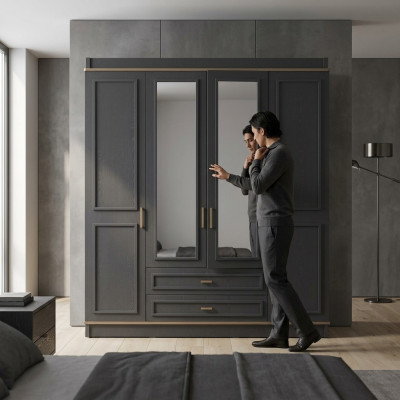 Kleiderschrank Kinderschrank Schrank Holz Spiegel Grau Holzschrank