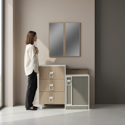 Schlafzimmer Kommode Garnitur mit Spiegel Holz Braun Set Konsolentisch