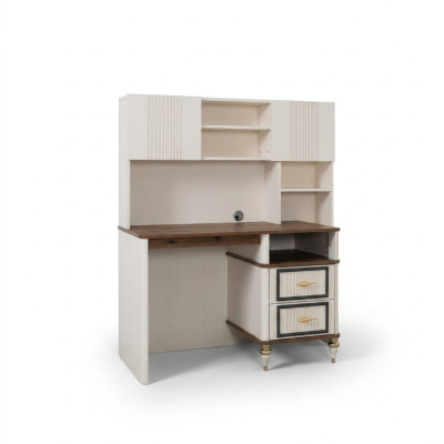 Schreibtisch Bürotisch Computertisch Beige Büromöbel Holz Tisch Regale