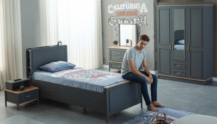 Kindermöbel Garnitur Kinderzimmer Bett Kinderbett Grau Holz Set 5tlg