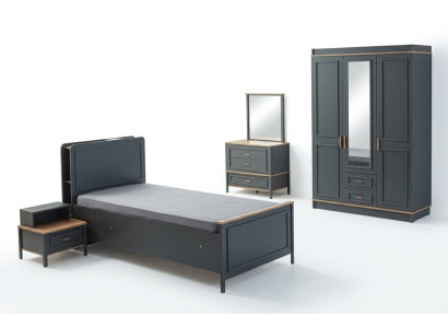 Kindermöbel Garnitur Kinderzimmer Bett Kinderbett Grau Holz Set 5tlg
